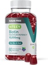 Viteey Biotin Gommies pour les cheveux, la peau et les ongles 10 000mcg - Sans sucre - Gommies de croissance des cheveux, peau saine Glow, forte croissance saine des ongles - végétalien, sans gluten, sans gélatine, sans saveur de baies