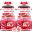 (2 Pack) Multivitamine sans sucre méthylée pour les femmes Gummées avec Calcium, D3 K2, Inositol, Folate, Biotine, Fer, Vitamine A, C, E, B Complexe - Multivitamines et minéraux - Énergie, Immune, Bone - Vegan