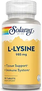 Solaray L-Lysine - 90 comprimés - Support tissulaire et système immunitaire - Vegan, non-OGM - 30 portions