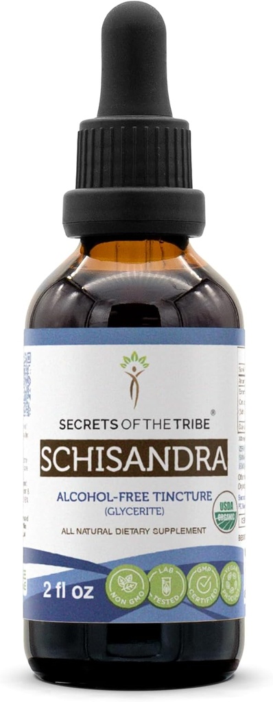 Secrets of the Tribe Schisandra USDA Organic | Alcohol-Free Extract, High-Potency Herbal Drops | Made from 100% Certified Organic Schisandra (Schisandra Chinensis) Dried Berry 2 oz