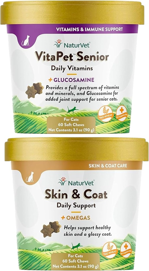 NaturVet – Skin & Coat Plus Omégas pour les chats – 60 Chews doux.