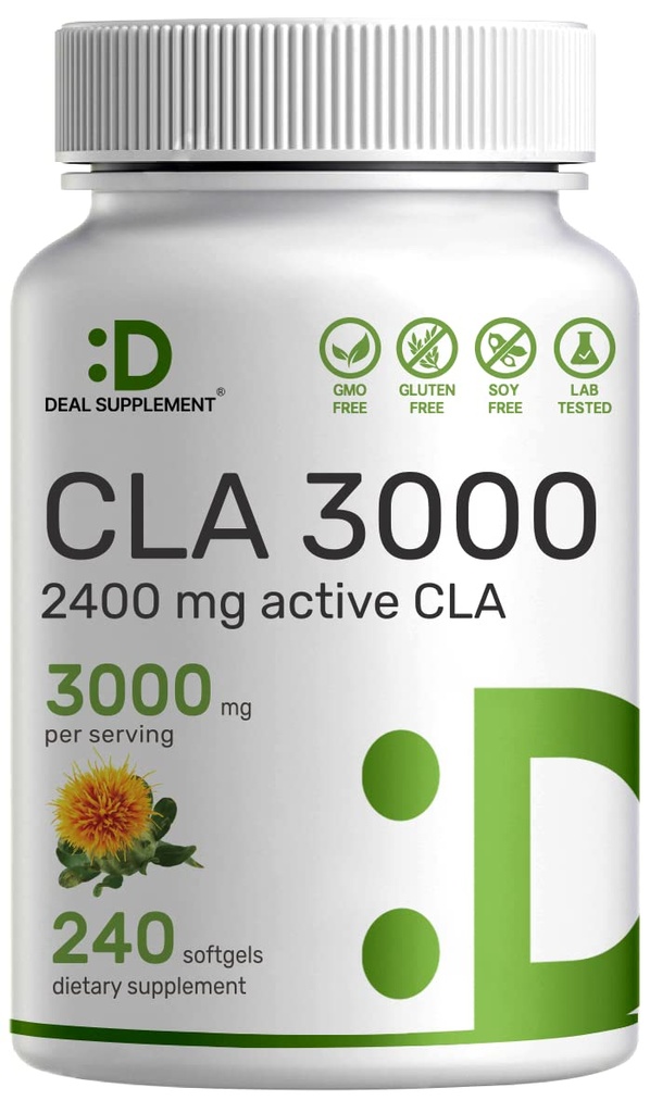 Ultra Strength CLA 3000mg. 240 Softgels, acide linoléique conjugué actif de l'huile de carthame