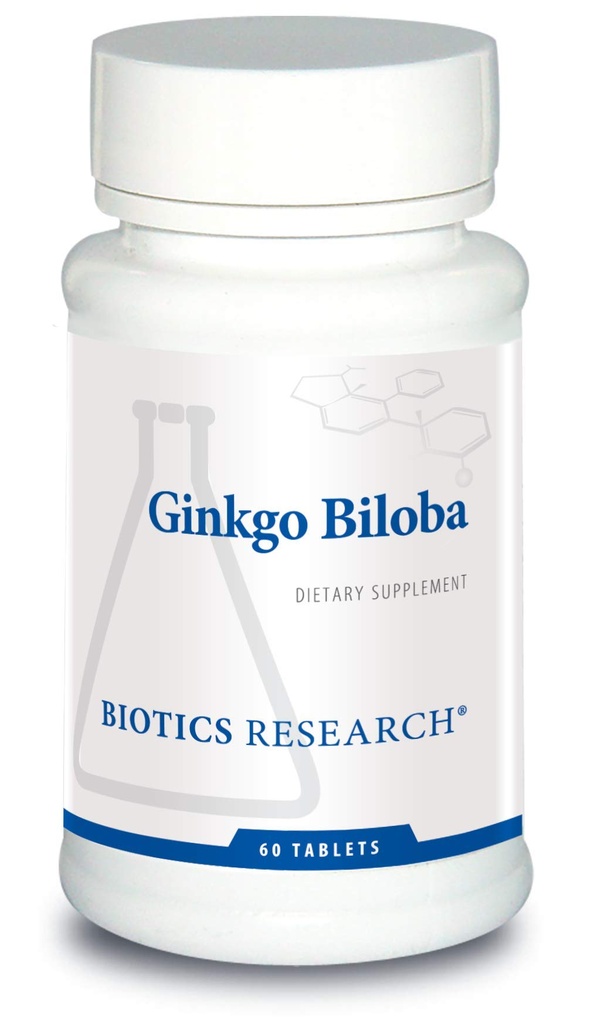 Recherche en biotique Ginkgo Biloba Standardisé 24 % Ginkgo Biloba Extract, Supplément Cerveau, Nootropic, Focus, Énergie, Mémoire, Vieillissement en santé. 60 comprimés