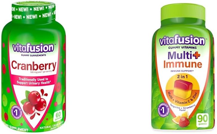 Gommies de canneberge de Vitafusion pour les femmes 500mg et Multi+ Immune Soutien Gommies avec vitamine C Zinc Multivitamines quotidiennes 90 Compte