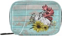 Pill Box En bois Rooster Sunflower Pill Box 7 Day Pill Case Sac de voyage Pill Organizer Sac avec zipper Portable Weekly Case Taille compacte pour le support de supplément de vitamine