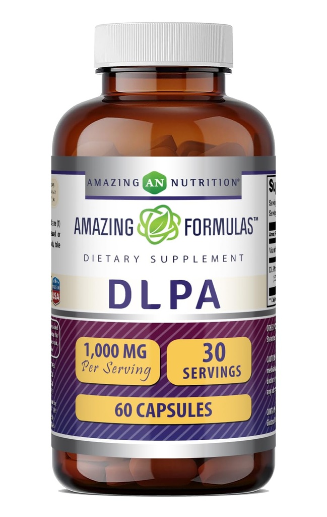 Formules étonnantes Supplément DLPA (DL-Phenylalanine) $ 1000 Mg par portion $ 60 Capsules $ Non-GMO $ Sans gluten $ Fabriqué aux États-Unis