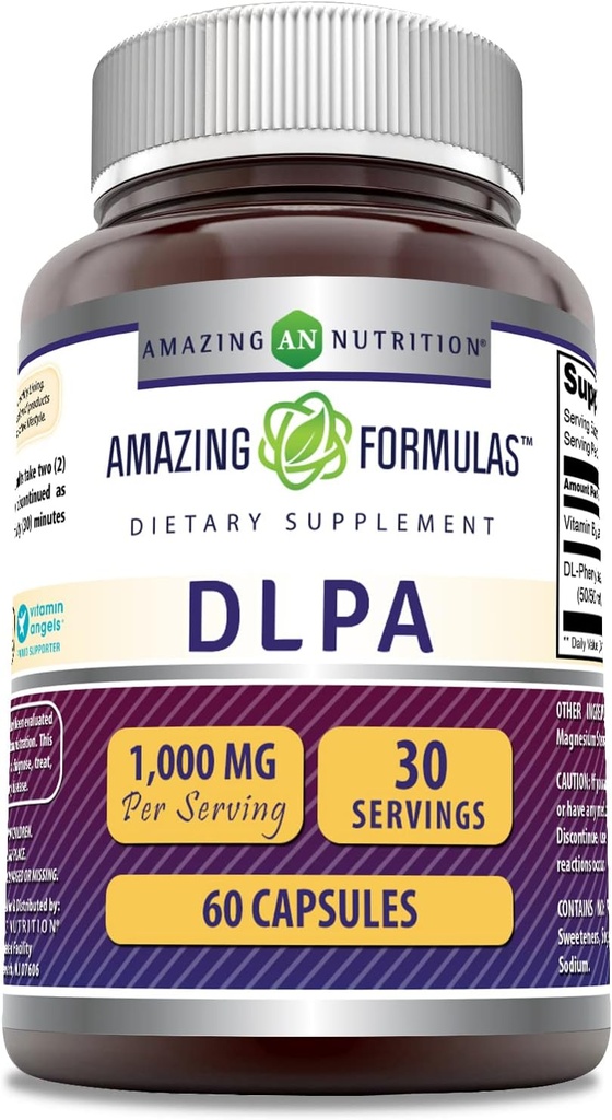 Formules étonnantes Supplément DLPA (DL-Phenylalanine) $ 1000 Mg par portion $ 60 Capsules $ Non-GMO $ Sans gluten $ Fabriqué aux États-Unis