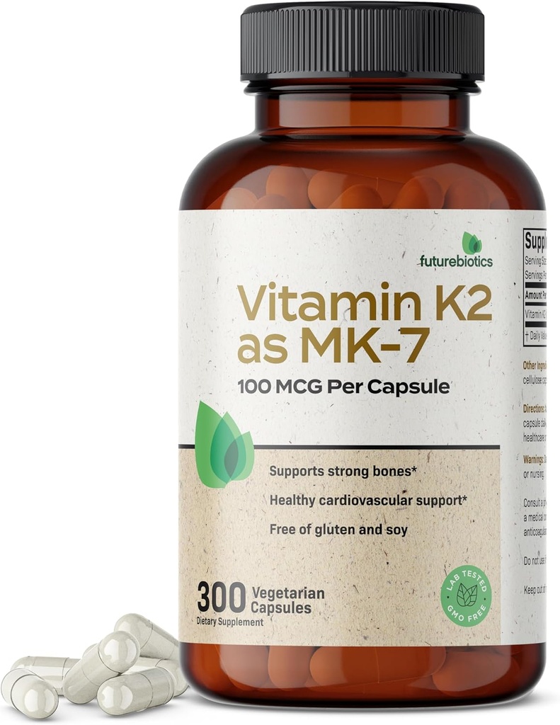Futurebiotics Vitamine K2 comme MK-7 100 mcg, soutient les os forts- non-OGM, 300 capsules végétariennes