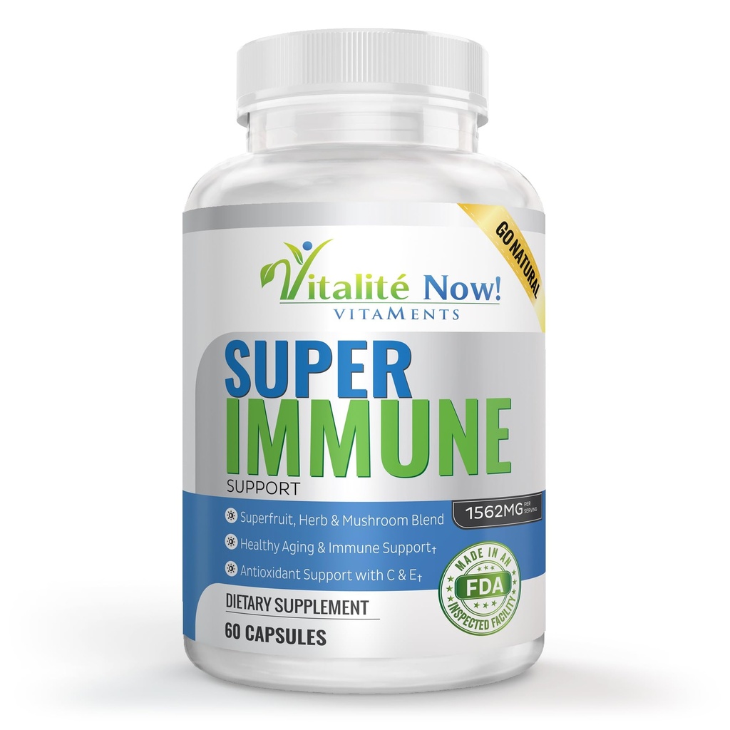 Super Wellness Immune Booster - Quercetin Immunity Support, 25 Vitamines, Herbes, Superfoods, Champignons - Vitamines C & E - Sélénium - Turmeric - Imune Defense Supplement - 60 Capsules