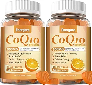 2 Packs CoQ10 500MG Gommies - 3X Meilleure absorption Coenzyme Q10 Suppléments - Plus Oméga-3, Magnésium, Vitamine B3 & Zinc pour la santé cardiaque, énergie cellulaire et antioxydant, 120 Cts