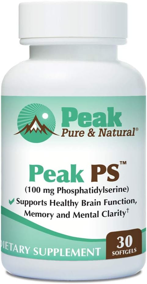 Peak Pure & Natural Supplément Phosphatidylsérine pour la santé du cerveau - Nootrope sans soja pour la santé de la mémoire - Supplément pour la santé du cerveau - 30 Comte 100mg Softgels