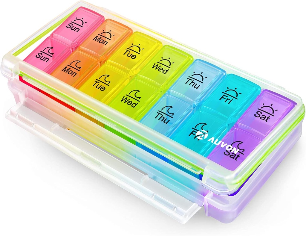 AUVON Weekly Pill Organizer 2 fois par jour, grande 7 jours AM PM Pill Box Organizer, Daily Pill Case avec l'humidité-Proof & Design Compartiments amovibles pour tenir les vitamines, huile de poisson, suppléments, médicaments