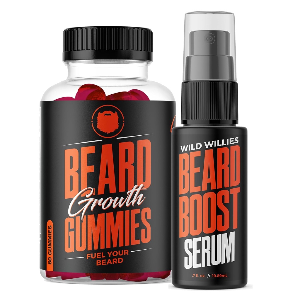 Wild Willies Bead Growth Dual Threat: Nourritures de croissance et kit de sérum pour les hommes - Biotine, caféine et huile essentielle de croissance pour les cheveux plus pleins et plus épais - Vitamines de barbe et améliorer la croissance du boeuf