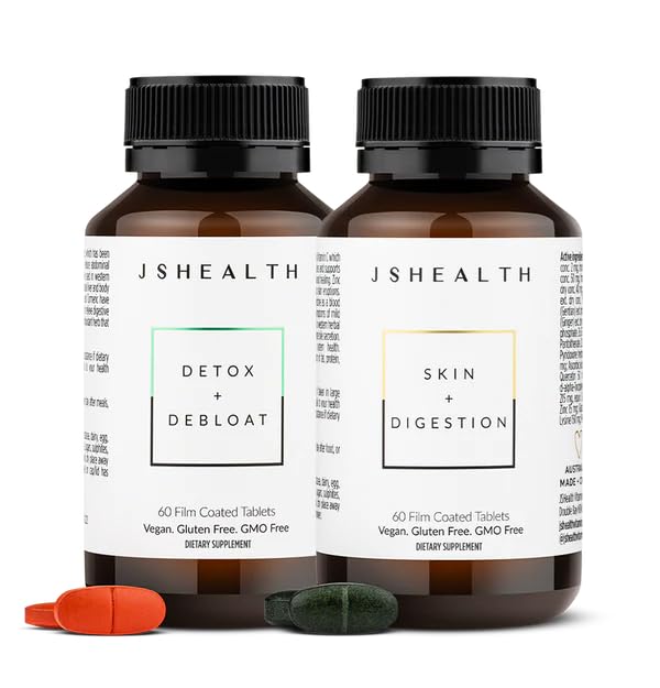 JSHealth Vitamines Groupe de soutien à la digestion - Comprend Detox + Debloat foie Formule de santé et peau + Suppléments de digestion