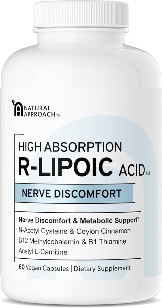 Acide R-LIPOIQUE HAUT ABSORPION - Soutient la santé Nerve - Doigts, mains, orteils et pieds - Soutient le vieillissement en santé, la santé cardiovasculaire et le bien-être global* - 60 Capsules Vegan