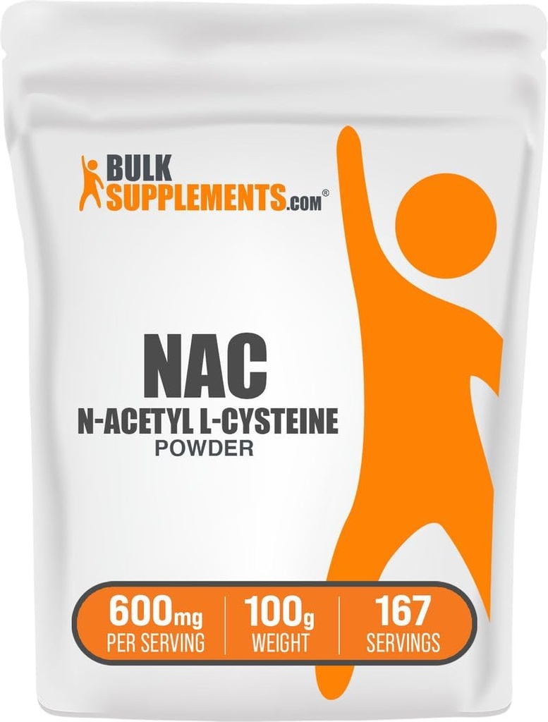 BulkSupplements.com Poudre NAC - N-acétyl Cysteine 600mg, Supplément NAC - Support antioxydant, sans gluten - 600mg par portion, 167 portions, 100g (3,5 oz) (paquet de 1)