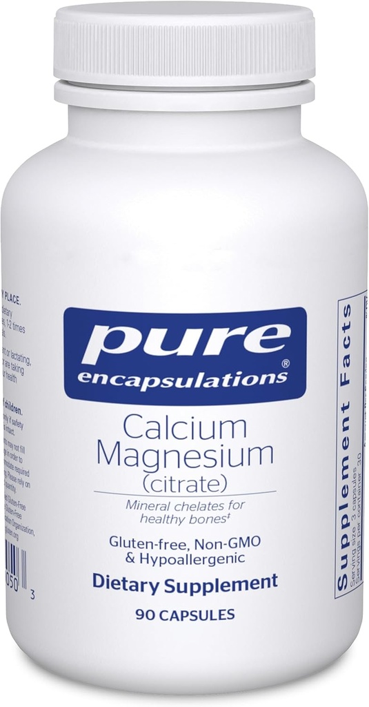Encapsulations pures Magnésium de calcium (Citrate) - 240 g Calcium et 240 g Magnésium - Soutien de la santé osseuse - Non-OGM et végétalien - 90 capsules