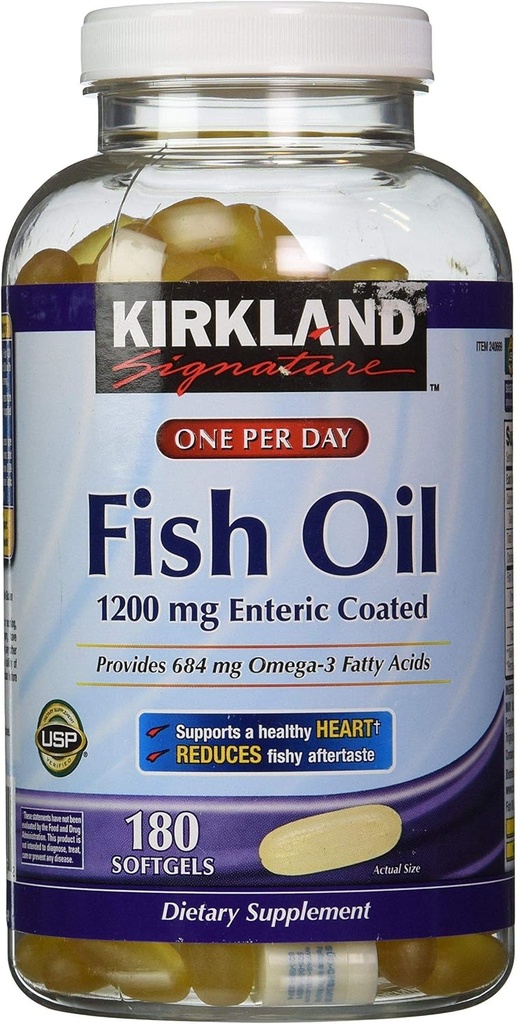 Kirkland Signature Enteric Coated Fish Oil Omega 3 1200 MG Fish Oil, 684 MG d'acides gras Omega 3 et 180 softgels