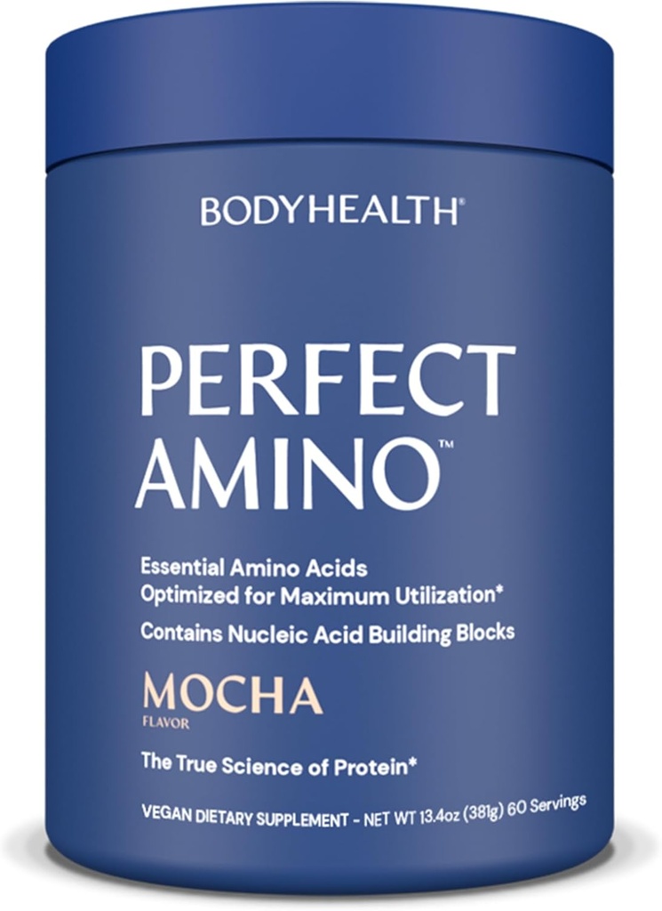 BodyHealth PerfectAmino Powder - BCAA et EAA Powder for Pre and Post Workout - Boisson d'énergie acide amino pour les hommes et les femmes pour soutenir le muscle maigre et la récupération - Mocha - 60 portions