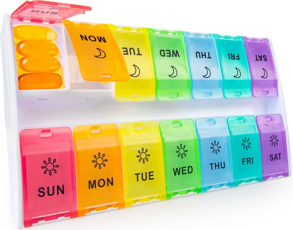 Mossime XL Large Pill Organizer 2 Times a Day, Weekly Am Pm Pill Box with Hinged Lids, 7 Day Medicine Vitamin Pill Case, Daily Pill Container, Big Medication Organizer for Supplement