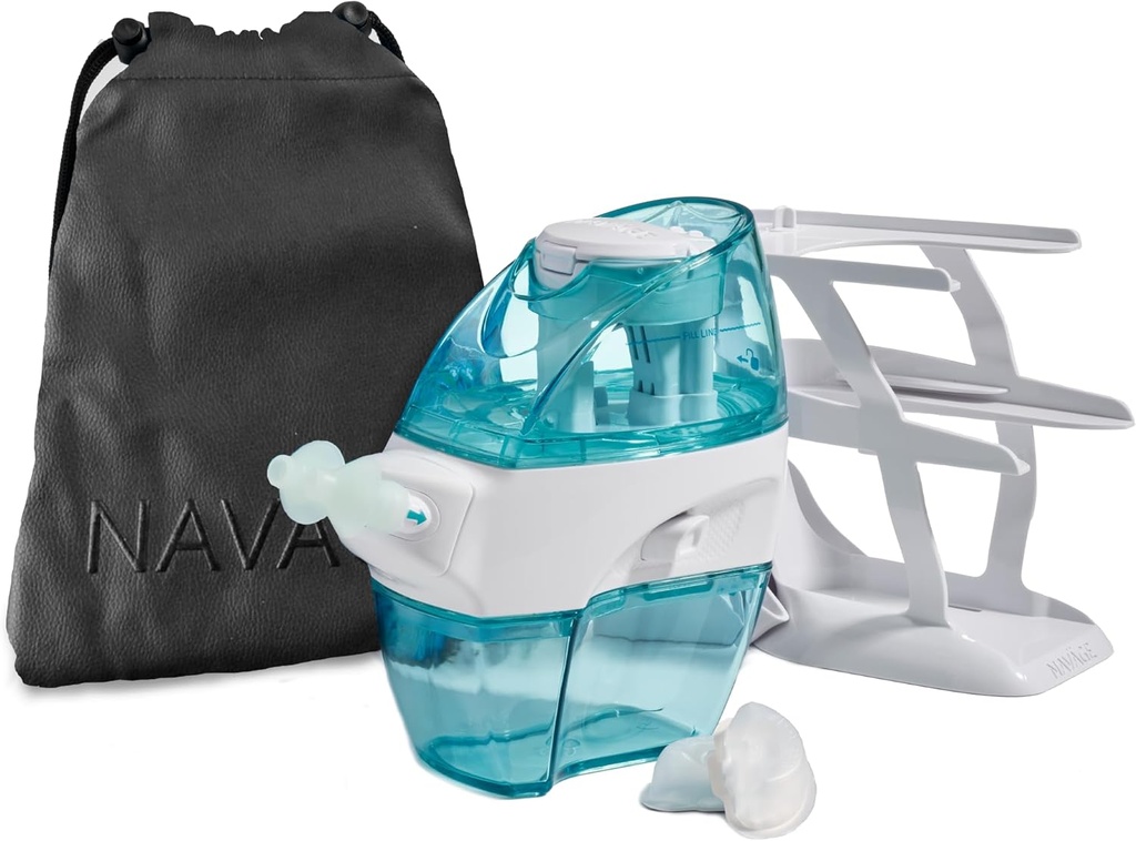 Système d'irrigation nasale de luxe Navage - Kit de rinçage nasal Saline avec 1 Nez Cleaner, 30 Sel Pods, Sac de voyage noir et 1 Countertop Caddy