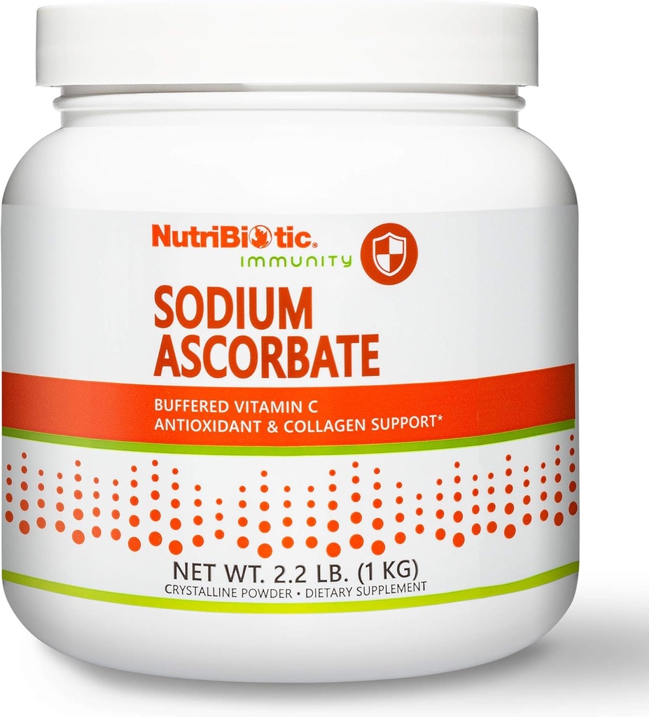 NutriBiotique - Poudre de vitamine C tamponnée d'ascorbate de sodium, 2,2 Lb, végétalien, non acide et plus facile à digérer que l'acide ascorbique.