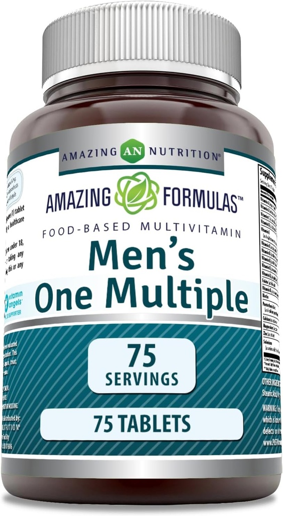 Amazing Formulas Men's Multivitamin | Food Based | Tablets Supplement | Perfect Blend of Vitamins, Minerals, 25 Million CFU probiotics & Food-Based enzymes (1 Pack, 75 Count)