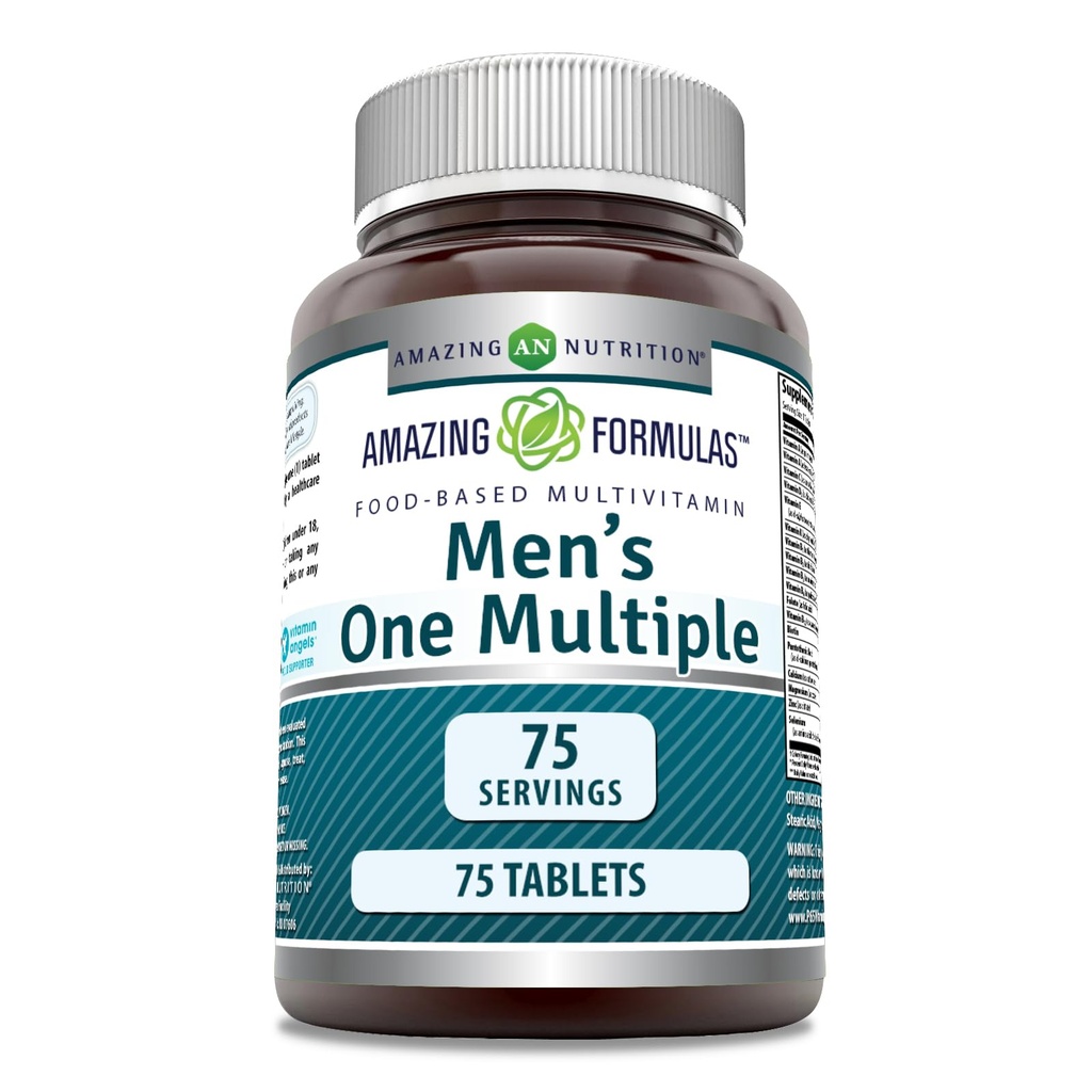 Formules étonnantes Multivitamines masculines Basées sur les aliments.Comprimés Suppléments de vitamines, minéraux, 25 millions d'UFC probiotiques et enzymes alimentaires (1 paquet, 75 comte)