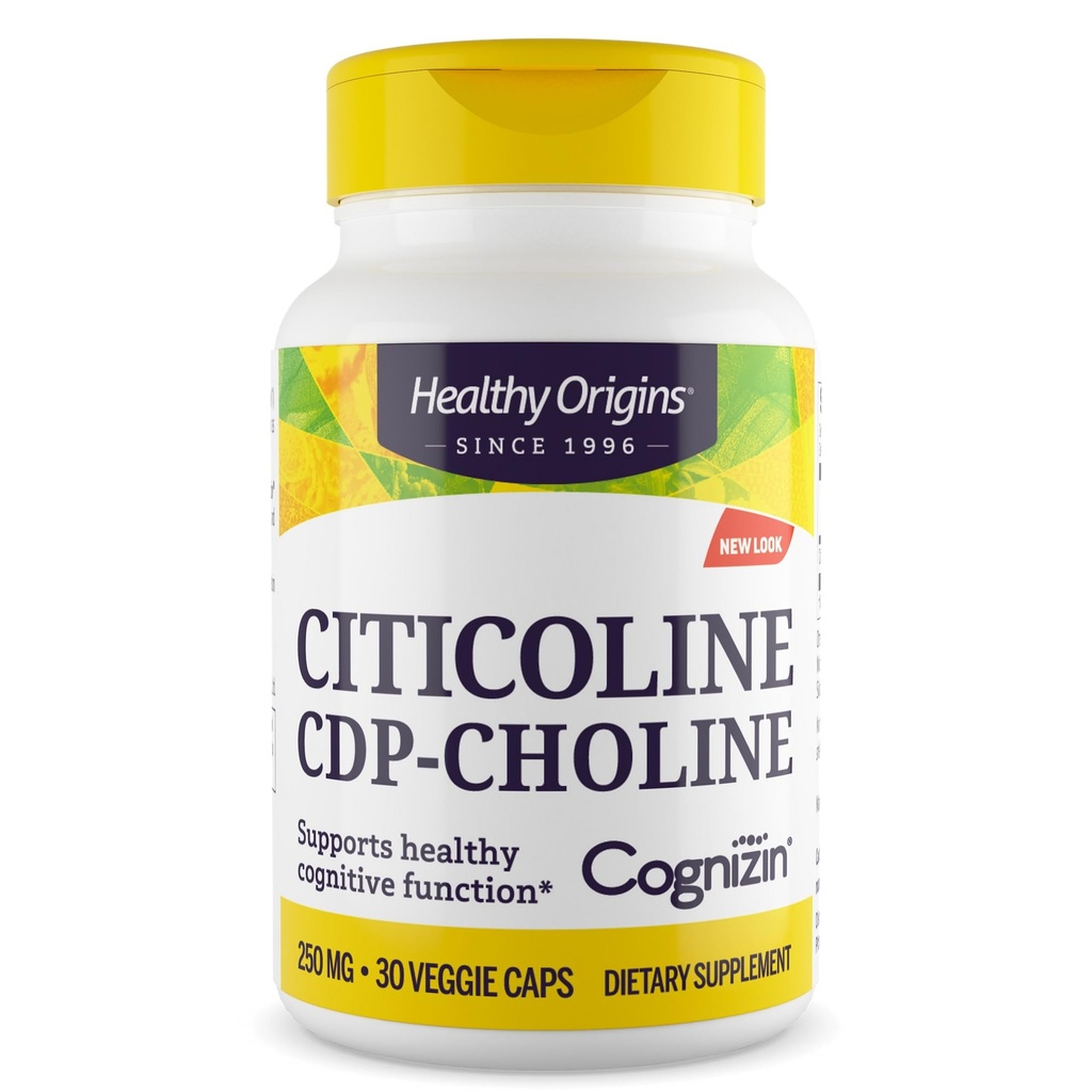 Origines saines Cognizin (citicoline), 250 mg - Supplément Cerveau pour mémoire avec Citicoline CDP Choline - Supplément sans OGM, végétalien et sans gluten - 30 Capsules de légumes