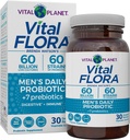 Planète Vitale - Vital Flora Men.Probiotiques quotidiens, 60 milliards CFU, 60 souches diverses, 7 prébiotiques organiques, soutien immunitaire, dégazage, colon et probiotiques de santé digestive pour les hommes 30 capsules