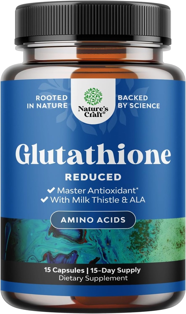 Reduced Glutathione Supplement with Milk Thistle - 500 mg per Serving Pure L Glutathione with Alpha Lipoic Acid & Milk Thistle Silymarin for Skin Radiance, Liver Support & Immune Support - 15 Count