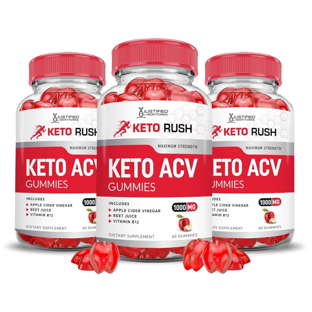Laboratoires justifiés (3 Pack Keto Rush Keto ACV Apple Cider Vinegar Boost Formulé avec Pomegranate Beet Juice Powder B12 Vegan Non OGM 180 Gummies