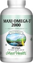 Supplément Omega 3 - Omega-3 Huile de poisson 2000mg - Source naturelle de l'EPA et DHA - Santé du coeur, du cerveau et des articulations - Poissons marins capturés sauvagement - 200 softgels végétariens par Maxi Health