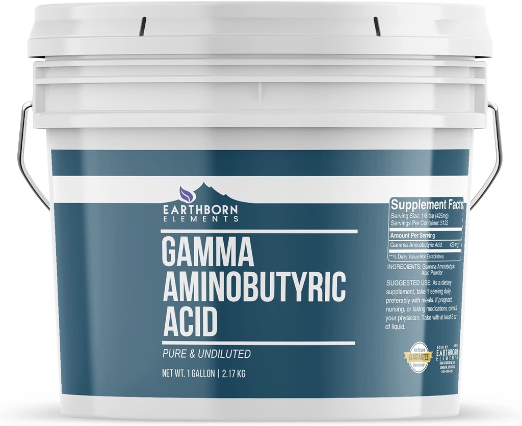 Éléments terriens Acide gamma aminobutyrique (GABA) 1 seau gallon, pur et non dilué, supplément alimentaire