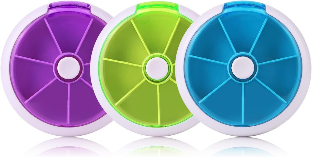 Creative Portable Mini 7 jours hebdomadaire forme circulaire Rotary Mute Fruit style boîte de rangement de la pilule (couleur mixte)