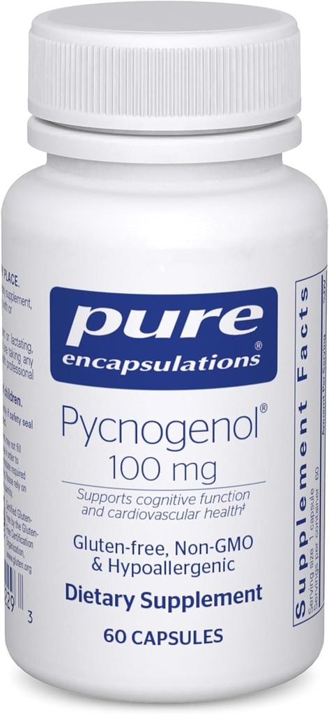 Encapsulations pures Pycnogenol 100 mg de supplément hypoallergénique pour promouvoir la santé vasculaire et fournir un soutien antioxydant