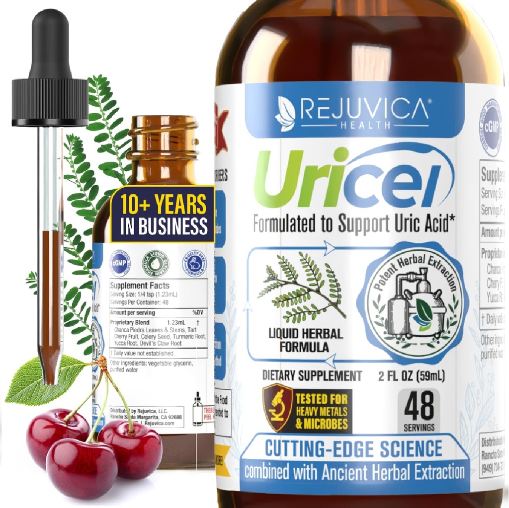 Uricel - Advanced Uric Acid Support & Cleanse Supplement - Joint & Kidney Support - Liquid Delivery for Better Absorption - Tart Cherry, Chanca Piedra, Celery Seed & Turmeric - 2 fl oz