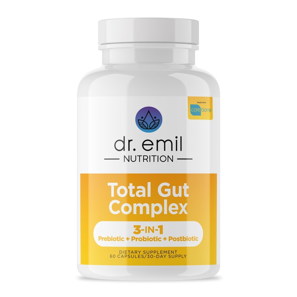 DR. EMIL NUTRITION Femmes et hommes Total Gut Health Complex , Prébiotique + Probiotique + Suppléments de santé postbiotique Gut , Probiotiques Digestion Santé et santé Gut 60 Capsules