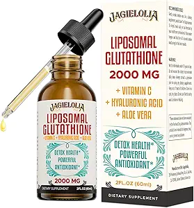 Liposomique Glutathion liquide 2000MG – Supplément de détox antioxydant pour les femmes et les hommes, Vieillissement Défense, Fonction hépatique et énergie, avec acide hyaluronique + Aloe Vera + vitamine C, naturel et végétalien, 12 FL.OZ