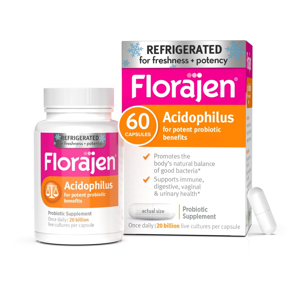 Florajen Acidophilus High Potency Refrigerated Supports Overall Health, 20 milliards d'UCF pour les avantages probiotiques potentiels, non aromatisés, 60 Nombre