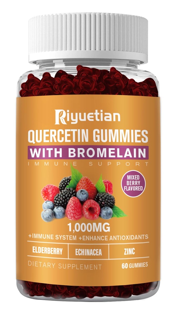 Quercétine avec Bromelain, Zinc et Vitamine C - Vitamines cardiovasculaires, soutien à la consommation -Vegan - Quercétine pure pour les enfants et les adultes - Non-OGM 60 Compte