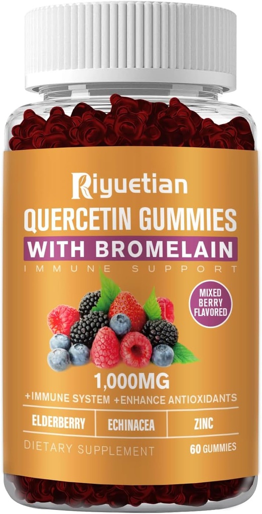 Quercétine avec Bromelain, Zinc et Vitamine C - Vitamines cardiovasculaires, soutien à la consommation -Vegan - Quercétine pure pour les enfants et les adultes - Non-OGM 60 Compte