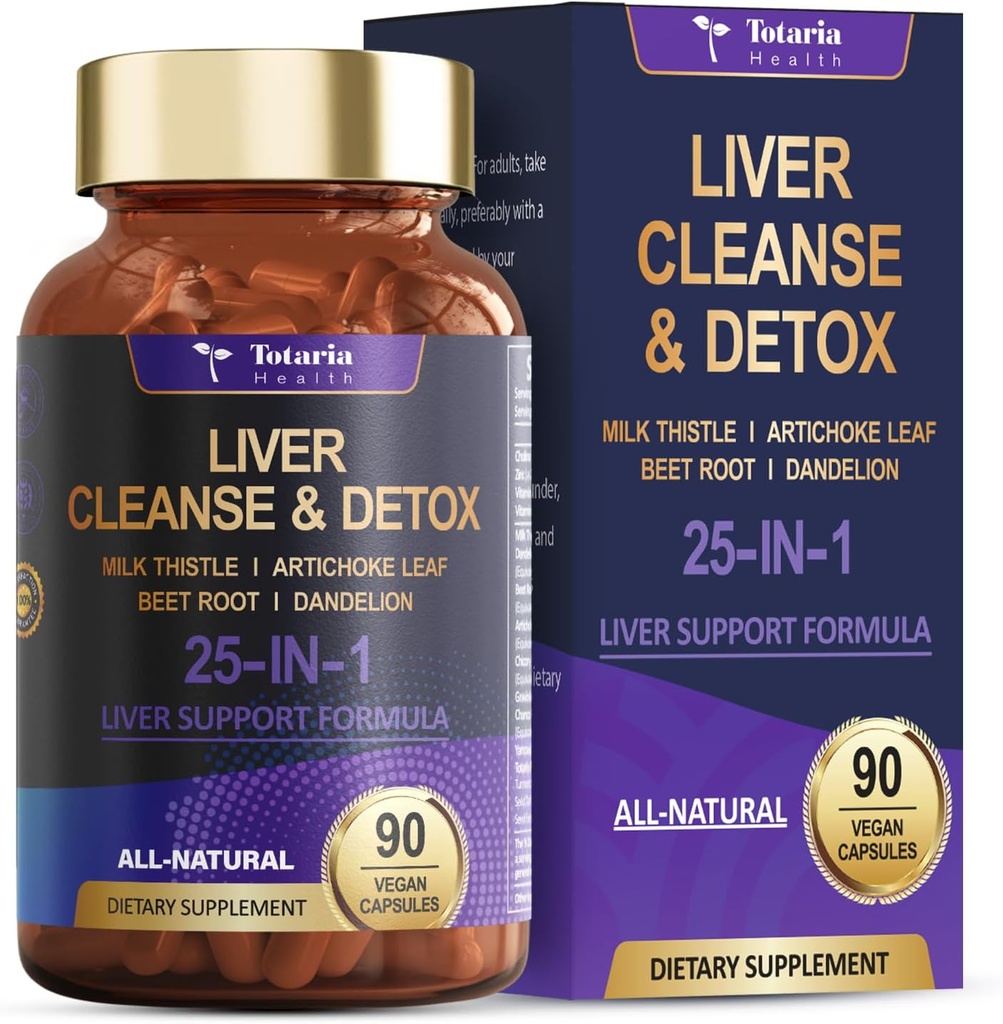 Nettoyer le foie Détox et réparer 25-en-1 avec le chardon de lait, racine de pissenlit, betterave, extrait d'artichaut pour foie santé Herbe de soutien du foie vitamines Zinc, Choline 90 Capsules végétaliennes