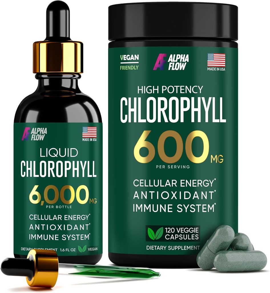 (Bundle) Gouttes de chlorophylle liquide et capsules de chlorophylle – Énergie naturelle, soutien immunitaire, fraîcheur interne et supplément antioxydant