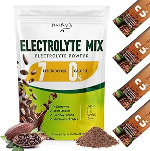 GREENPEOPLE Zero Sucre Mélange de poudre d'électrolyte - Packs d'hydratation, Cocoa Flavor - 7 électrolytes - végétalien, non-OGM - 16 bâtonnets