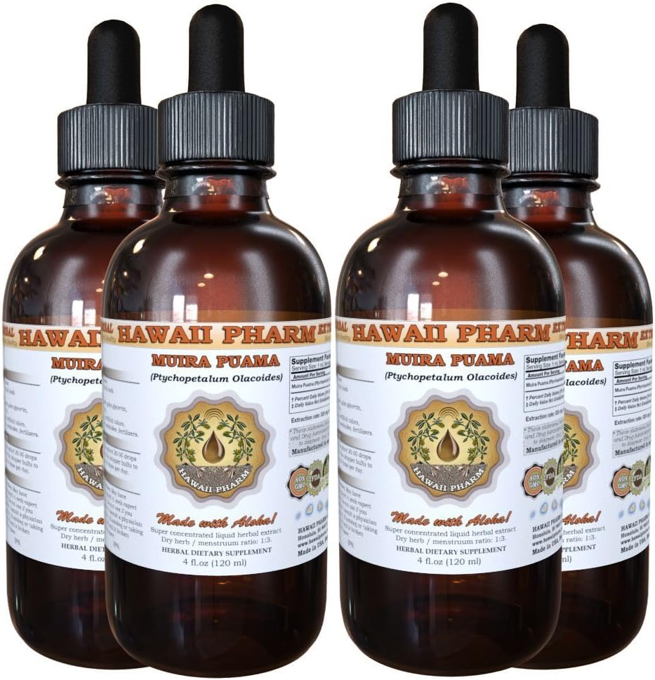 Muira Puama Extrait liquide, Muira Puama organique (Ptychopetalum Olacoides) Supplément de teinture 4x4 oz