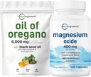 Micro-ingrédients Huile d'Origan Softgels 6 000mg par portion & Oxyde de magnésium 400mg Pack de paquets de 4X Force Carvacrol & Thymoquinon
