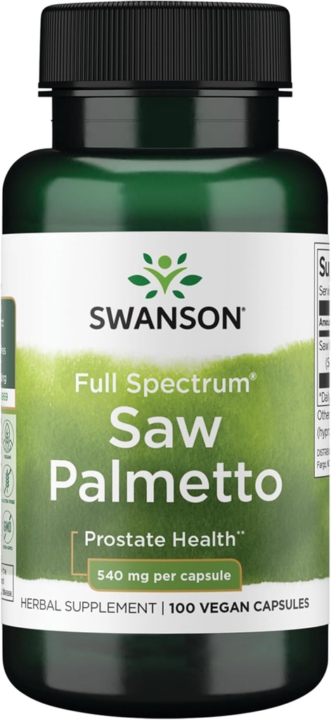 Swanson Saw Palmetto - Supplément à base de plantes Promotion Male Prostate Health Support - Supplément de cheveux naturels et soutien de santé urinaire - 540 mg 100 Capsules