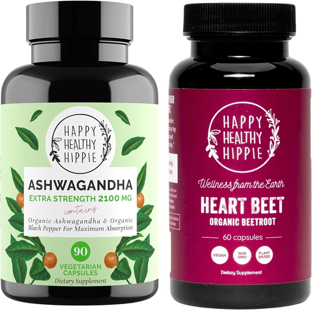 Happy Healthy Hippie Beetroot Capsules & Organic Ashwagandha Stress Support Capsules