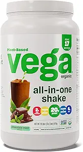 Poudre de protéines Vega bio tout-en-un, menthe de chocolat - ingrédients super-alimentaires, vitamines pour le soutien immunitaire, Keto Friendly, protéines de pois pour les femmes et les hommes, 1,6 lbs (paquetage mai vary)